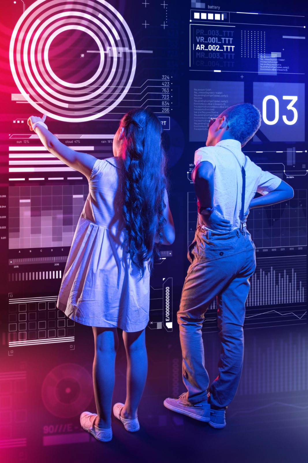 Children exploring futuristic learning technology